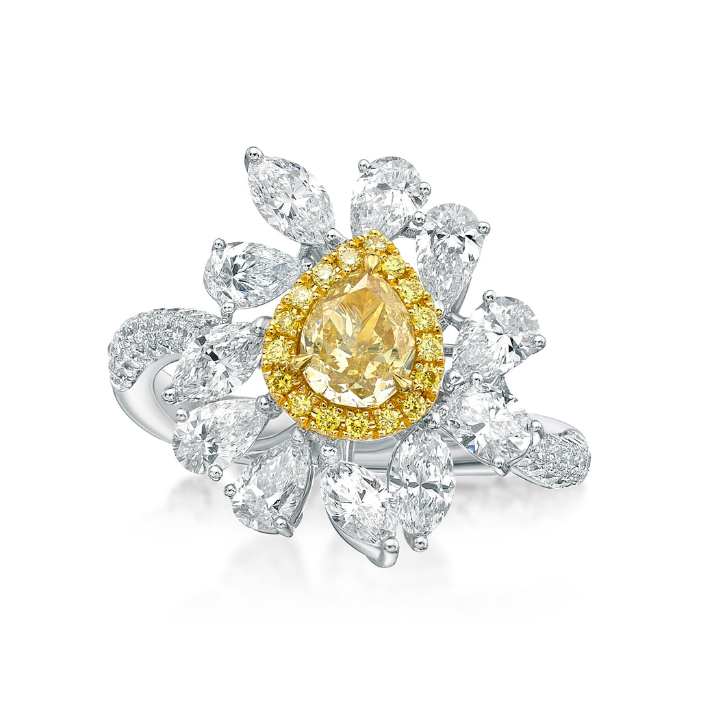 Miss Diamond Ring Flower Fancy Yellow Diamond Cocktail Jewelry