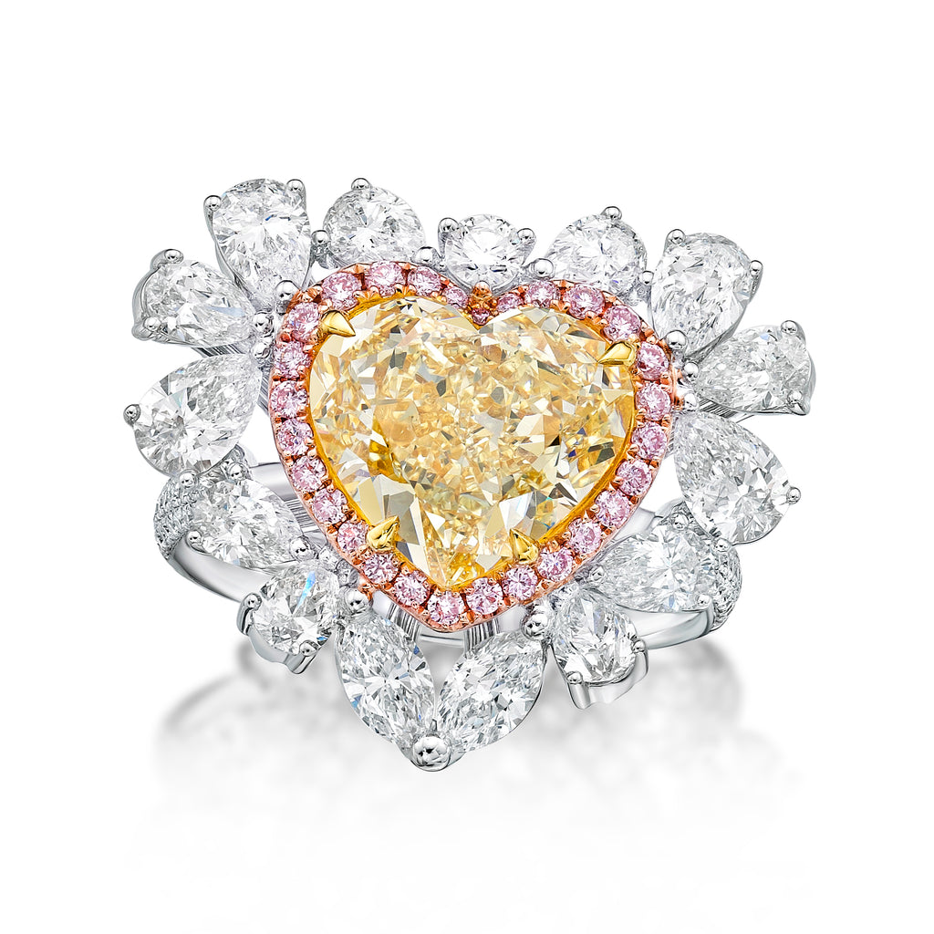 8 Ct. Yellow, Pink, and White Diamond Heart Ring