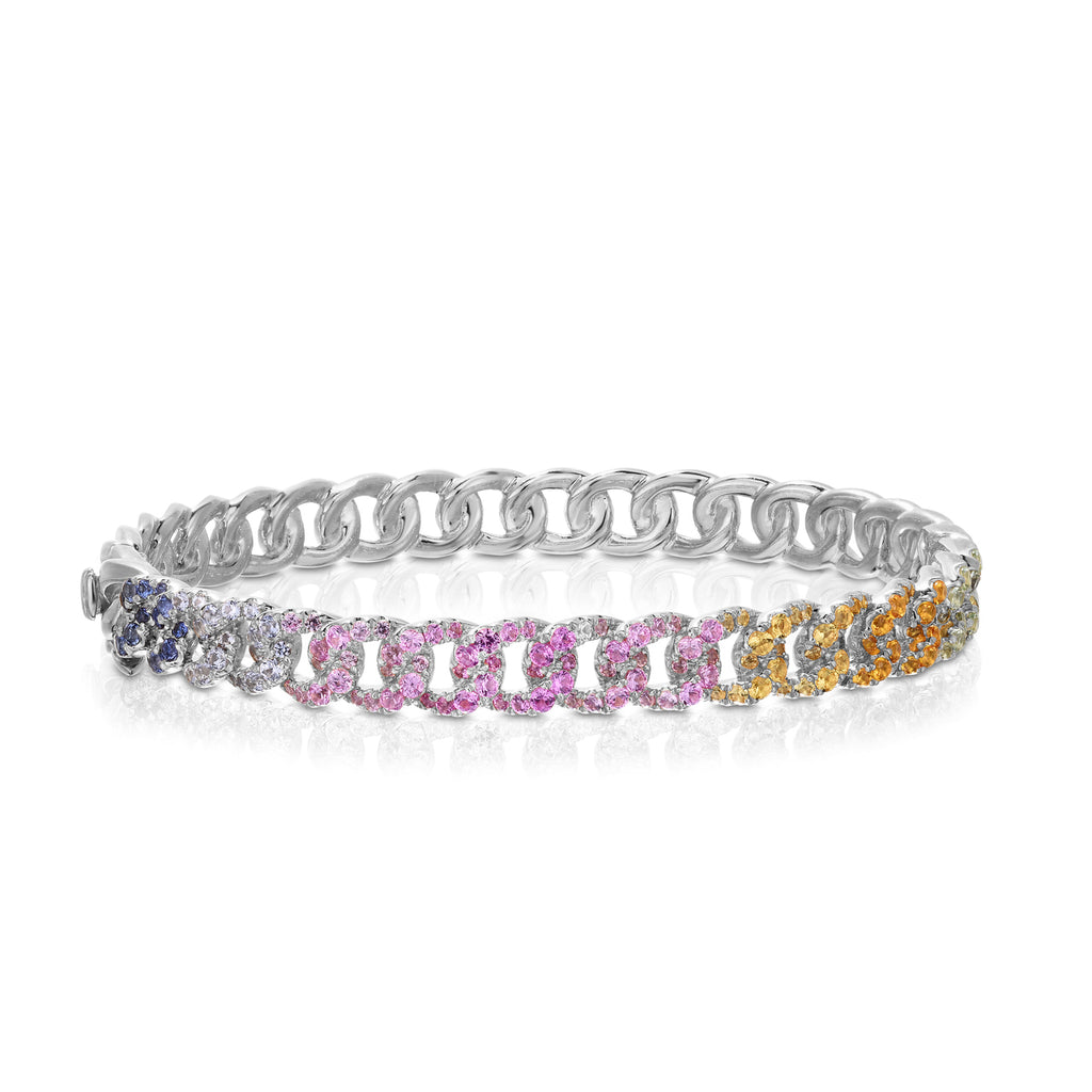 Rainbow Sapphire Curb Bangle Bracelet