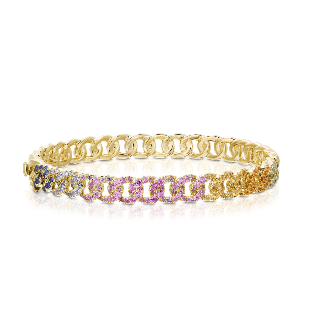 Rainbow Sapphire Curb Bangle Bracelet