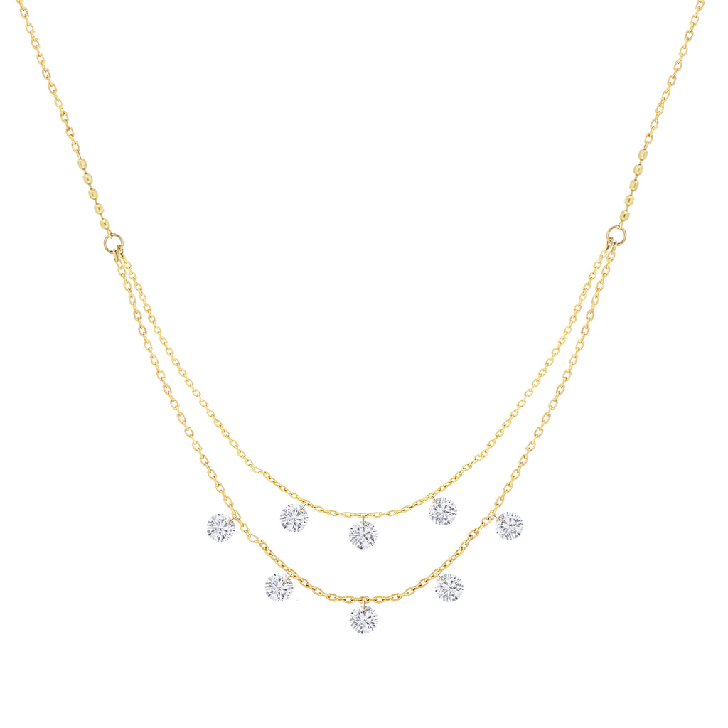 Miss Diamond Ring Eight Diamonds Double Chain Pendant Necklace