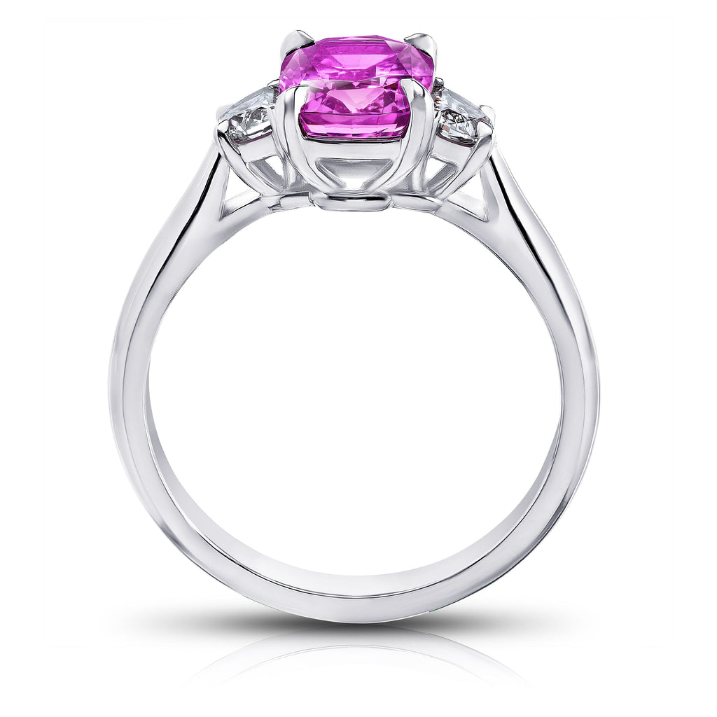 2 Ct. Three Stone Pink Cushion Sapphire Ring