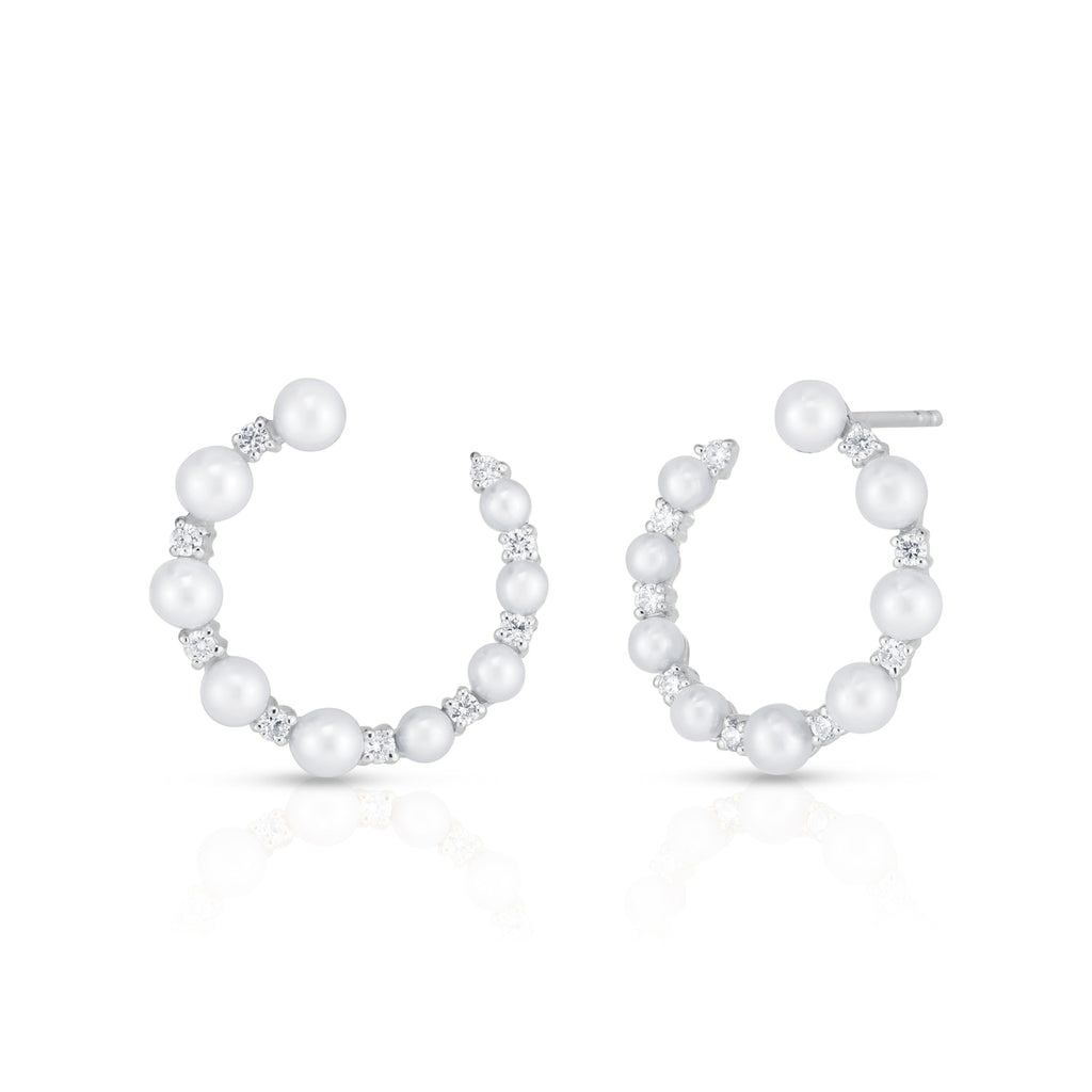 Graduated Pearl & Diamond Circle Hoop Earrings