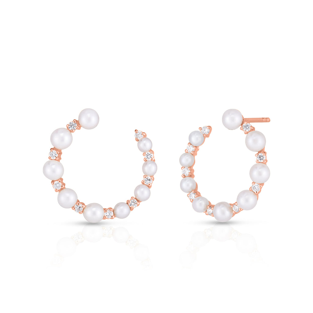 Graduated Pearl & Diamond Circle Hoop Earrings