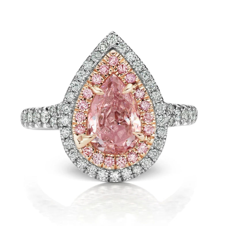 Miss Diamond Ring fancy pink pear with pave halo white diamonds