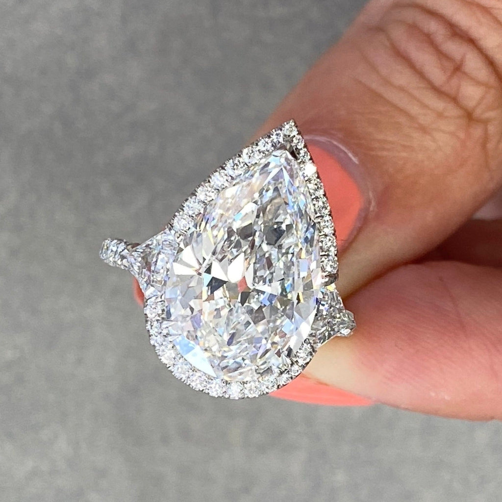 Bespoke Halo Pear 3 stone Engagement Ring