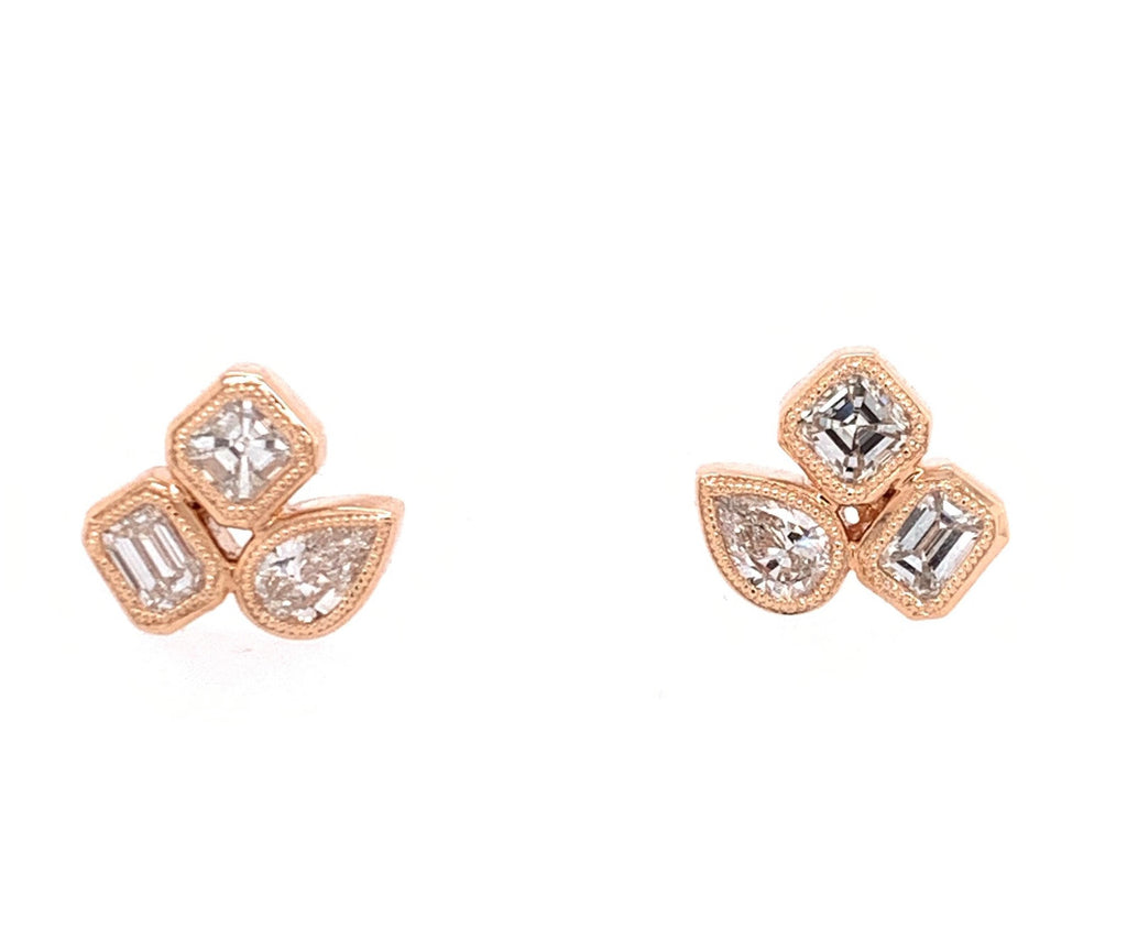 Scintillating Mixed Asscher Cluster Diamond Earrings