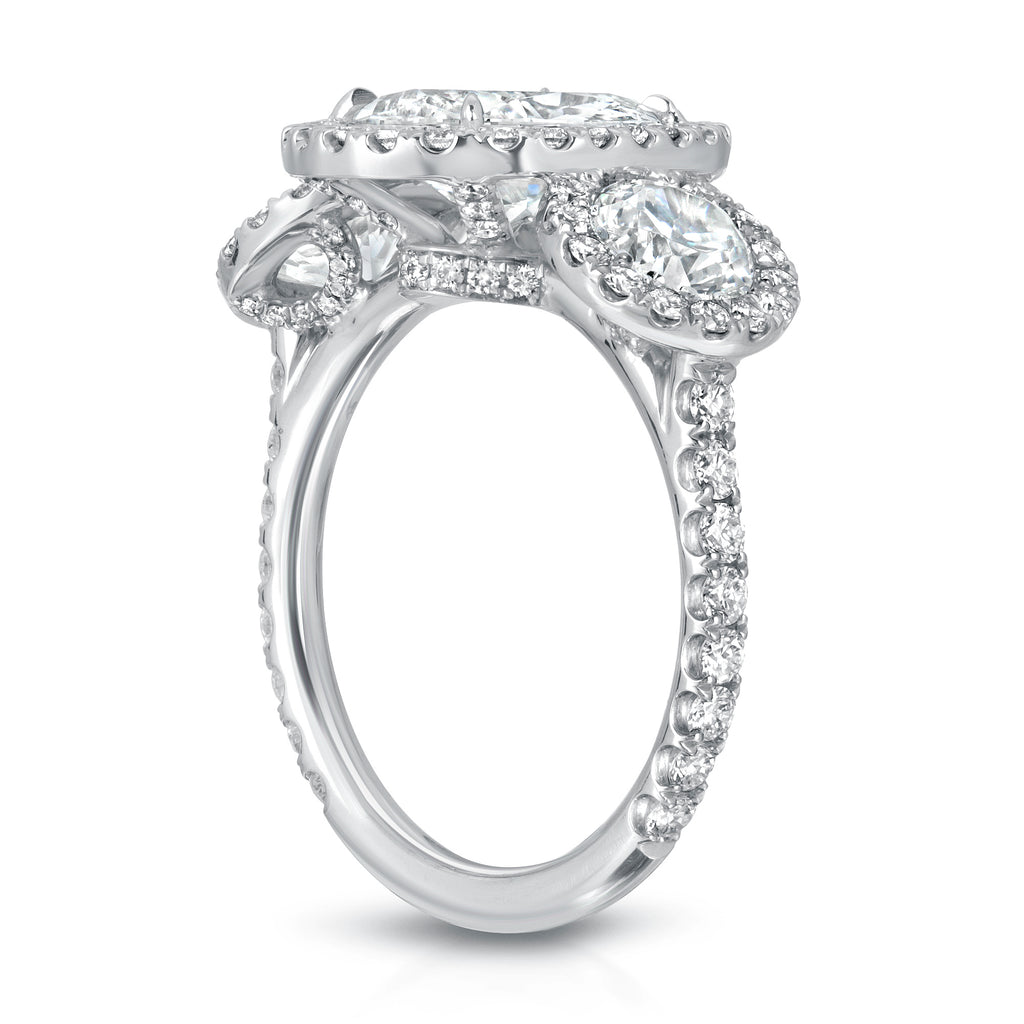 Three Stone Oval Cut Pave Diamond Engagement Ring
