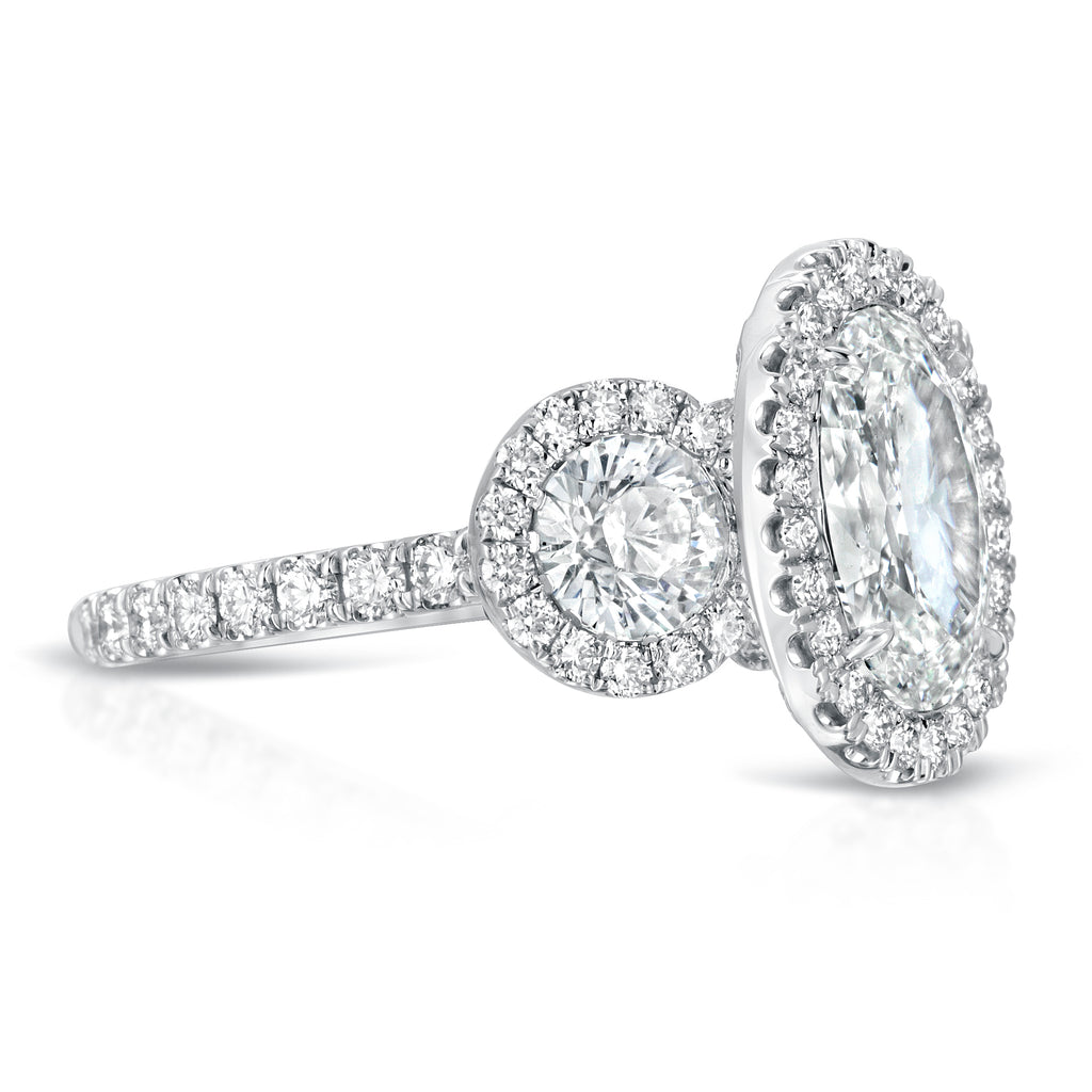 Three Stone Oval Cut Pave Diamond Engagement Ring