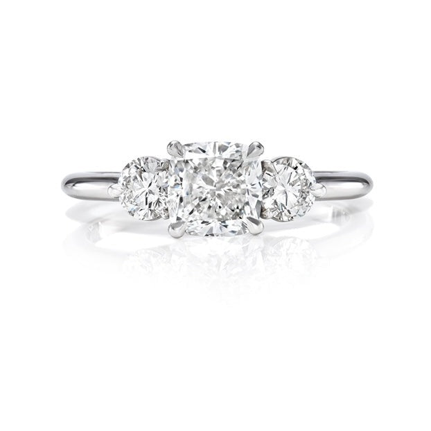 Cushion and Round Three Stone Diamond Engagement Ring