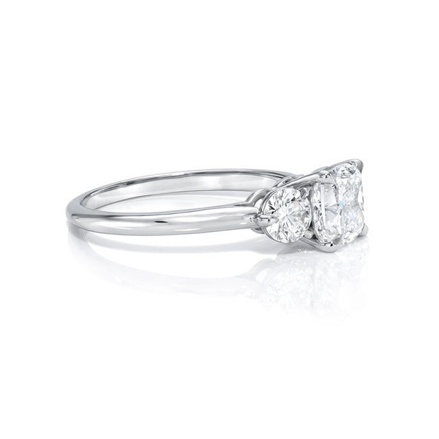 Cushion and Round Three Stone Diamond Engagement Ring