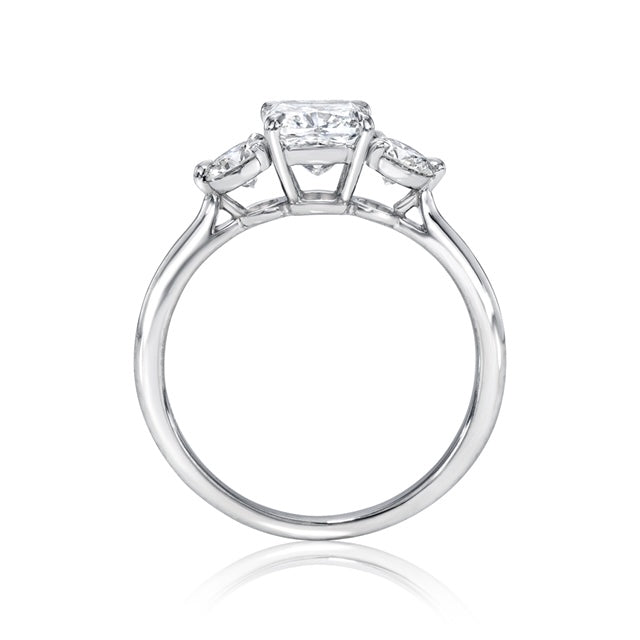 Cushion and Round Three Stone Diamond Engagement Ring