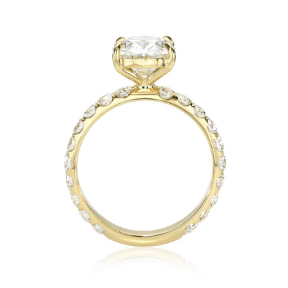 Oval Cut Pave Diamond Hidden Halo Yellow Gold Engagement Ring