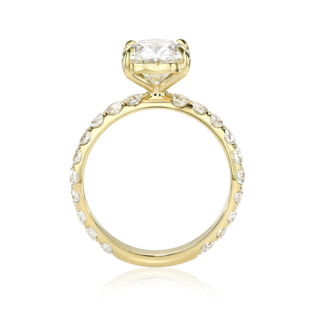 Oval Cut Pave Diamond Hidden Halo Yellow Gold Engagement Ring