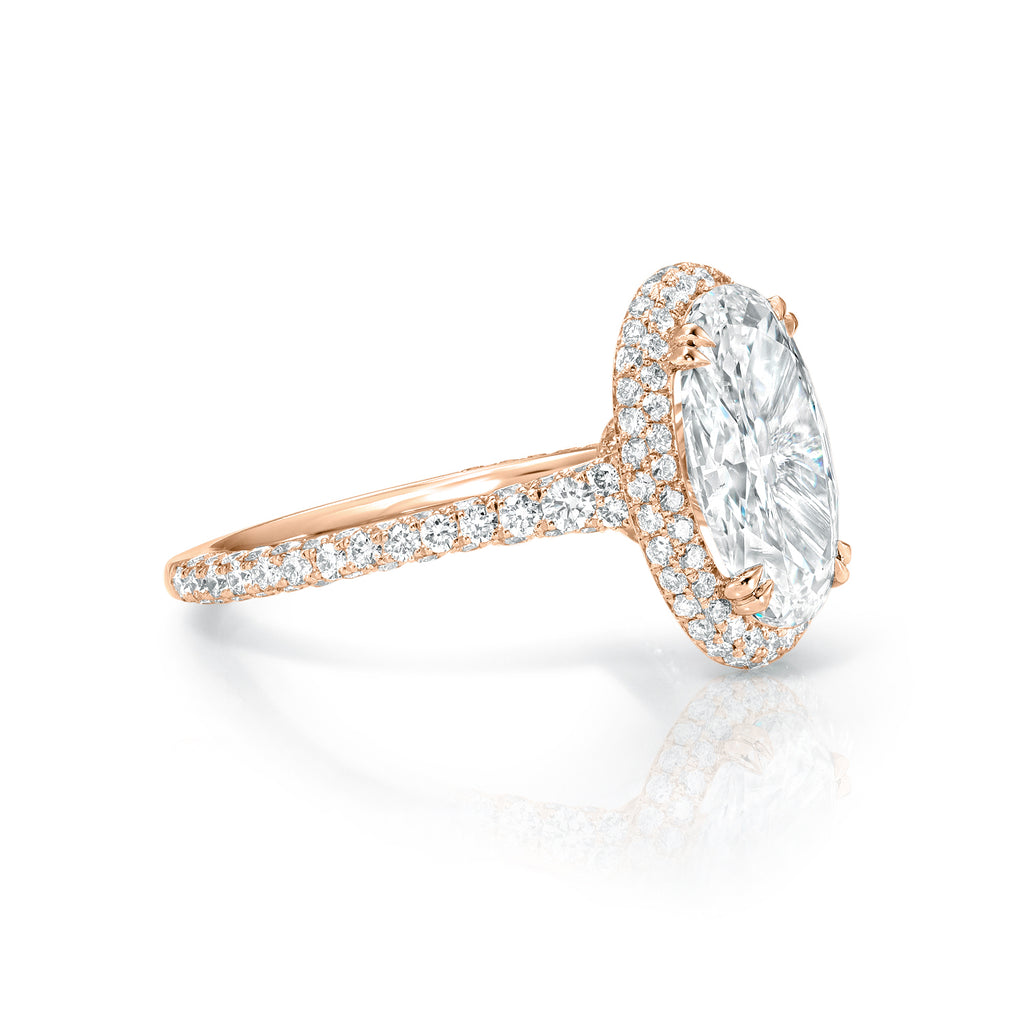 Oval Halo with 3D Diamond Encrusted Shank & Basket