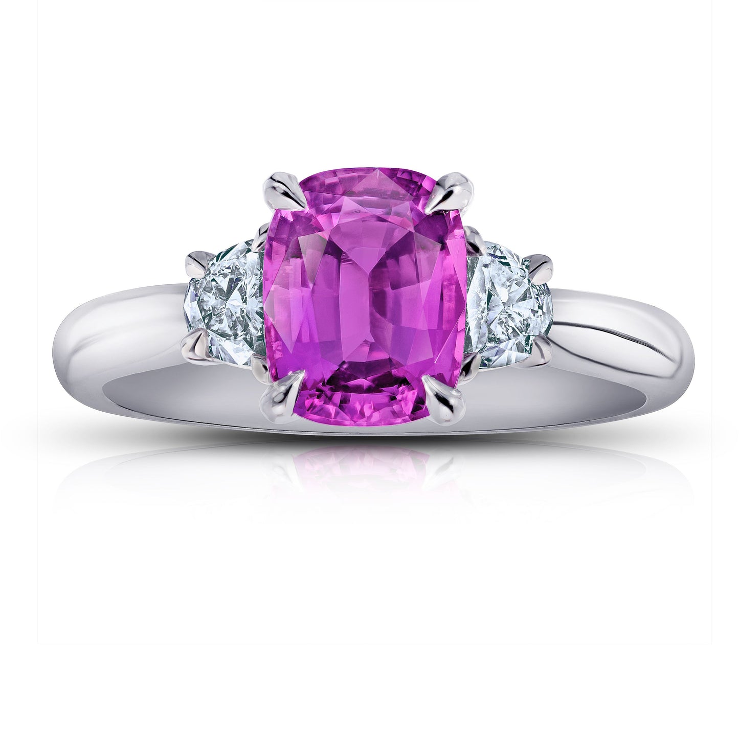 2 Ct. Three Stone Pink Cushion Sapphire Ring