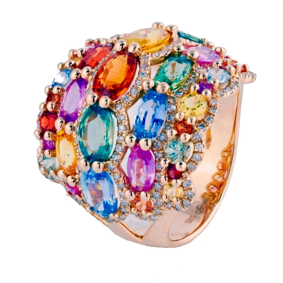 Miss Diamond Ring multi color rainbow oval gem ring