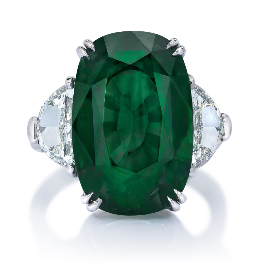 Miss Diamond Ring Zambia emerald cushion three stone trapezoid rings