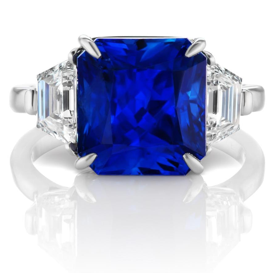 7 Ct. Three Stone Sri Lanka Sapphire and Diamond Ring