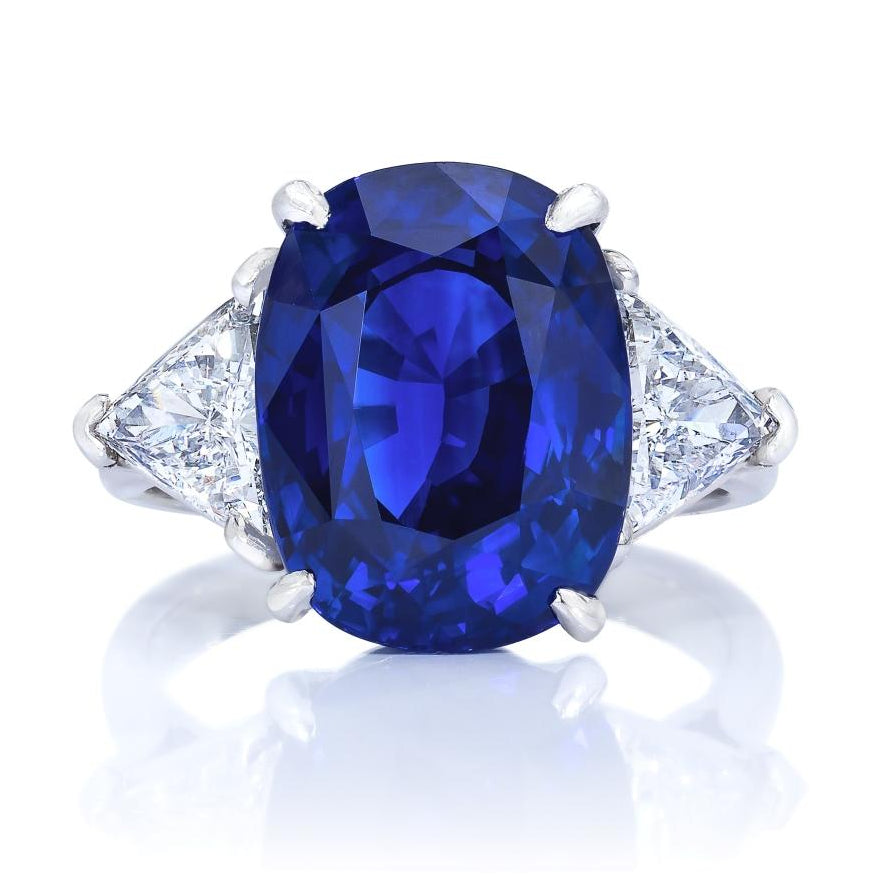 9 Ct. Three Stone Sri Lanka Sapphire and Diamond Ring