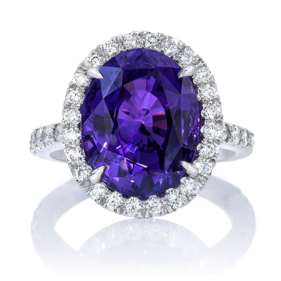 9 Ct. Halo Sri Lanka Purple Sapphire with Diamonds Ring