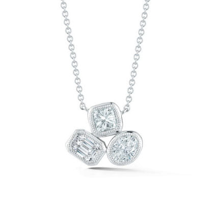 Frivolous Asscher Cluster Diamond Pendant Necklace