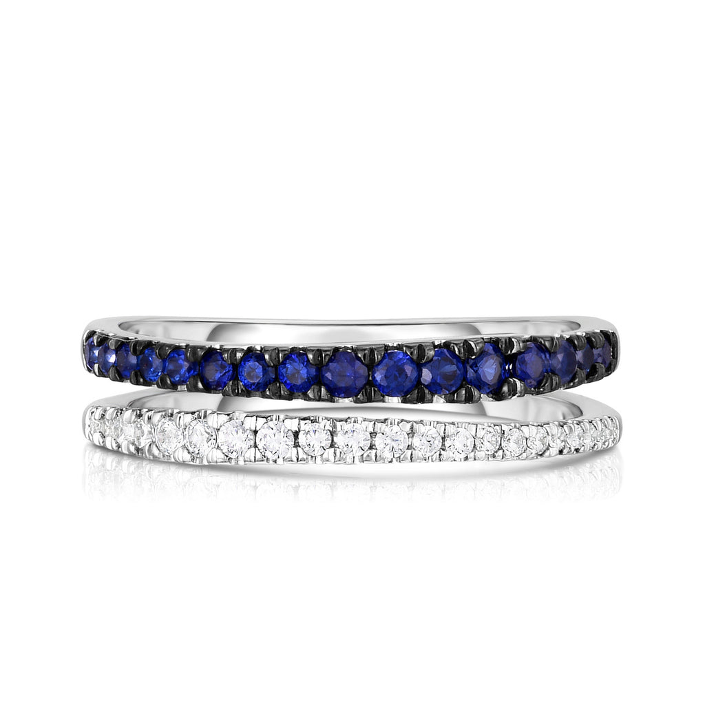 Diamond and Sapphire Double Wave Band Ring