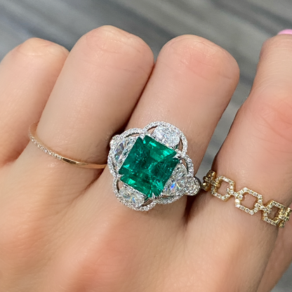 3 Ct. Emerald Clover Diamond Ring