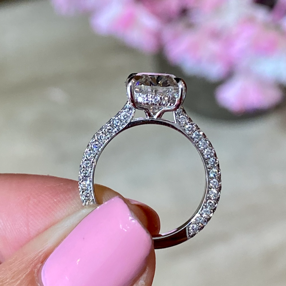 4 carat Oval Brilliant 3D Pave Engagement Ring