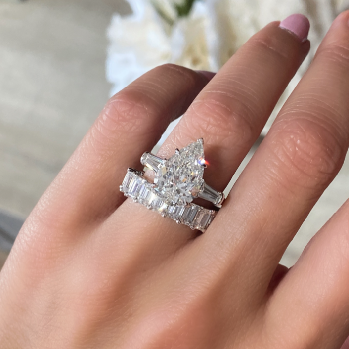 Pear Diamond Engagement Ring with Tapered Baguettes