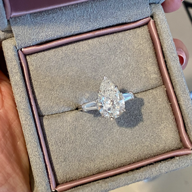 Pear Diamond Engagement Ring with Tapered Baguettes