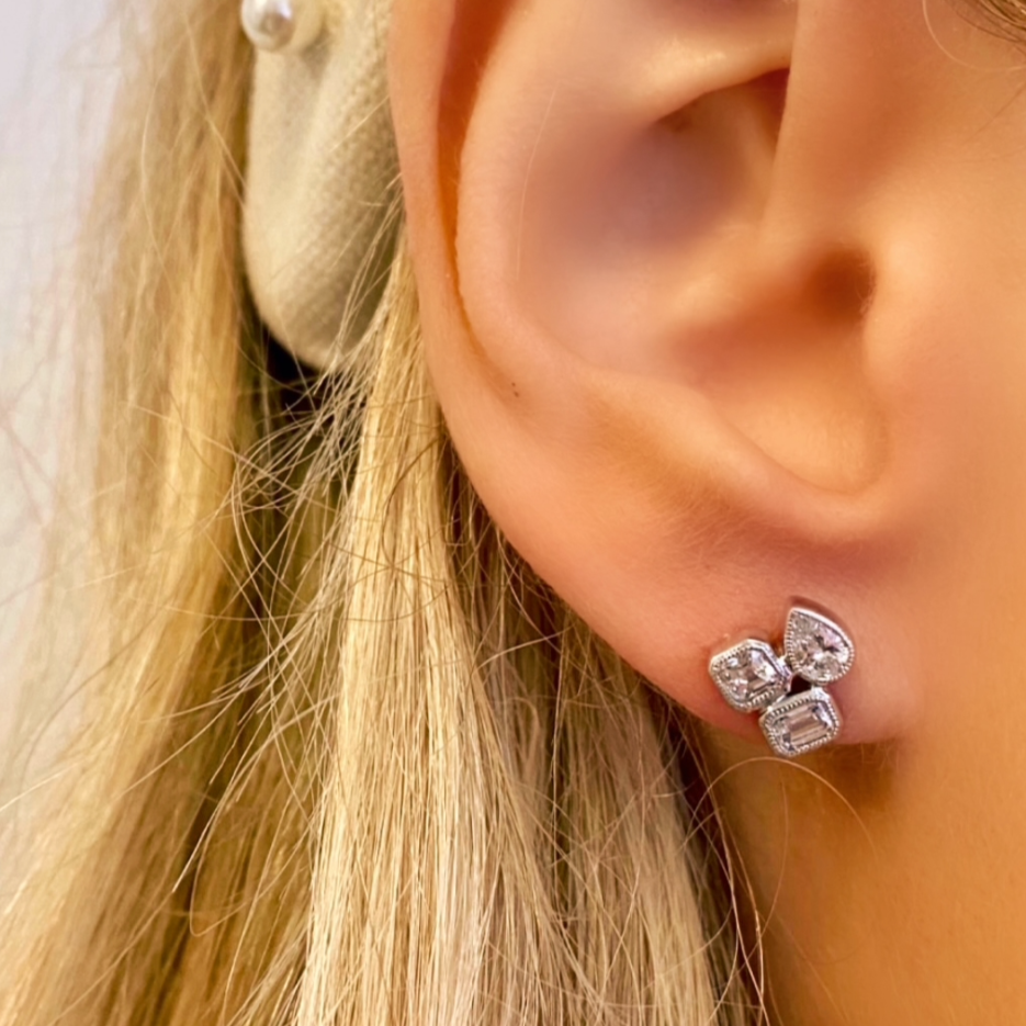 Scintillating Mixed Emerald Cut Cluster Diamond Earrings