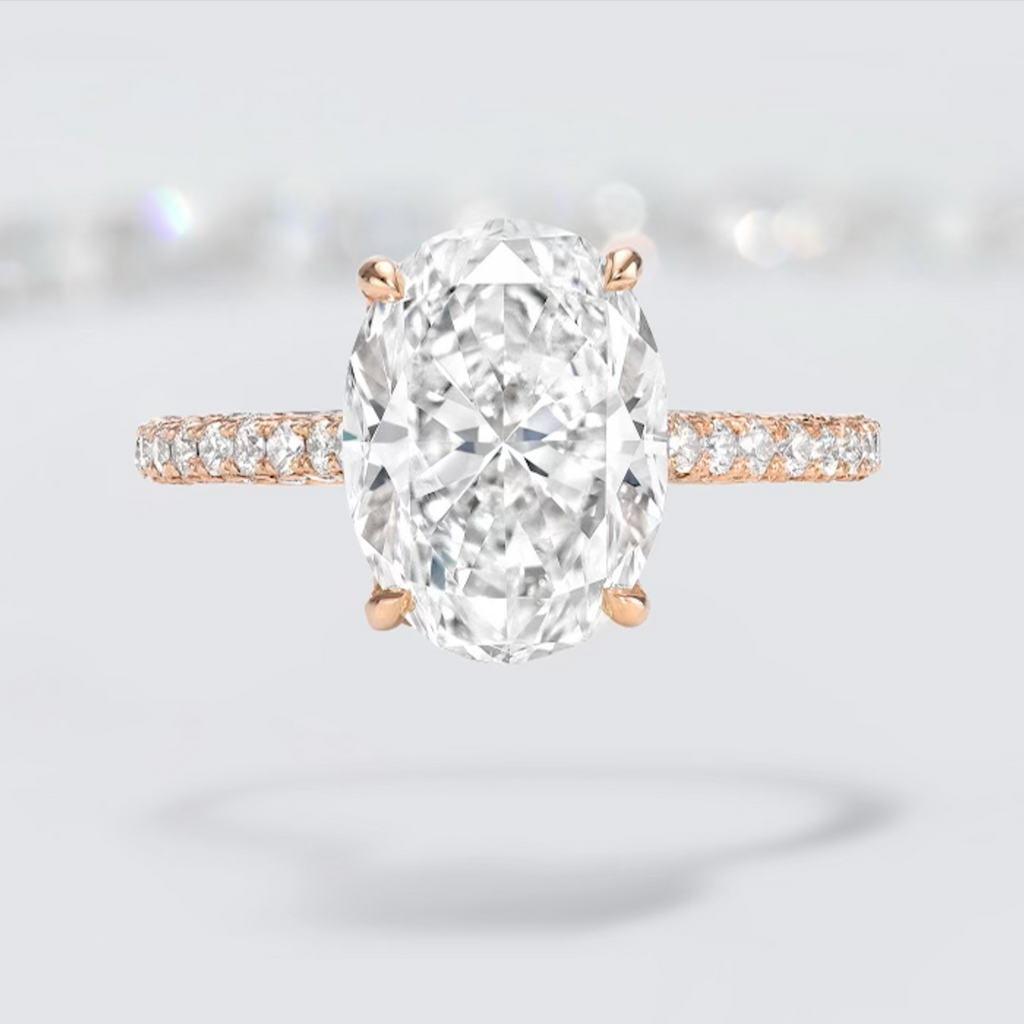 Oval Cut Diamond Engagement Ring with Pave Hidden Halo