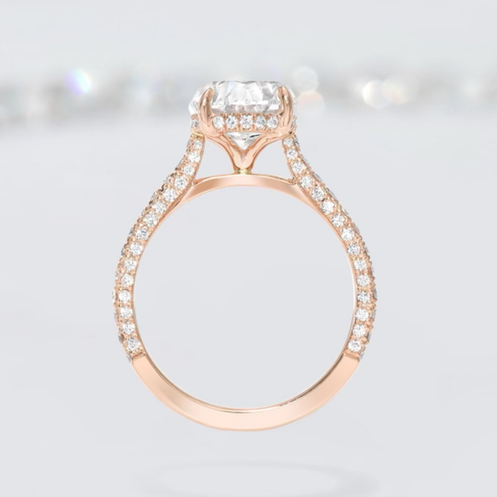 Oval Cut Diamond Engagement Ring with Pave Hidden Halo