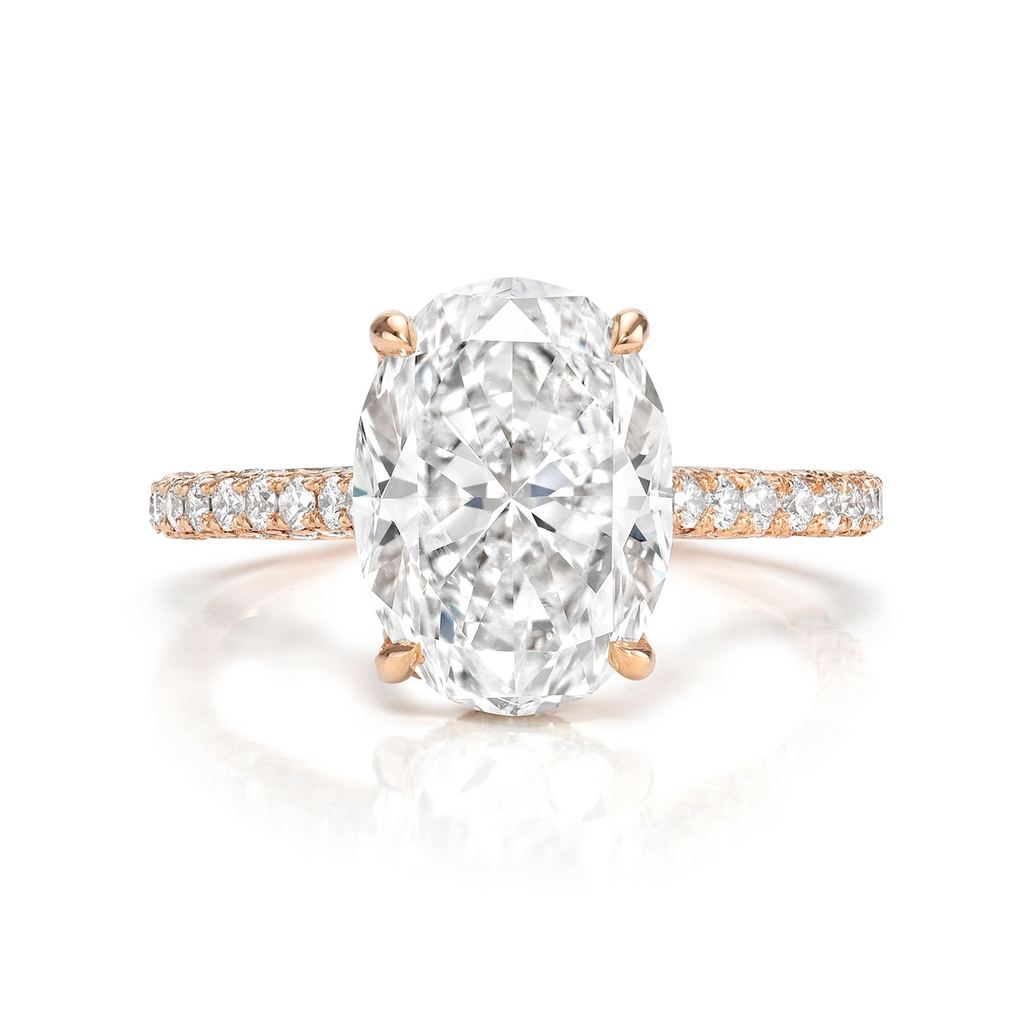 Oval Cut Diamond Engagement Ring with Pave Hidden Halo