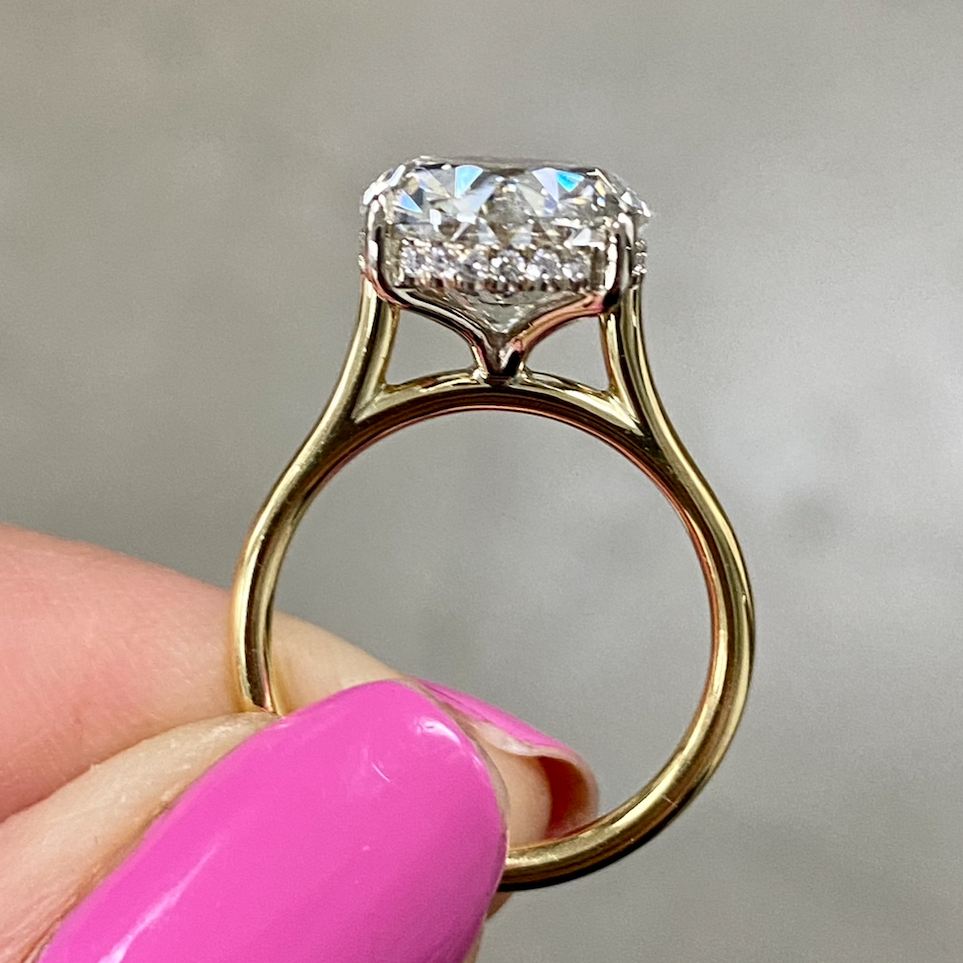 Oval Cut Diamond Engagement Ring with Pave Cathedral