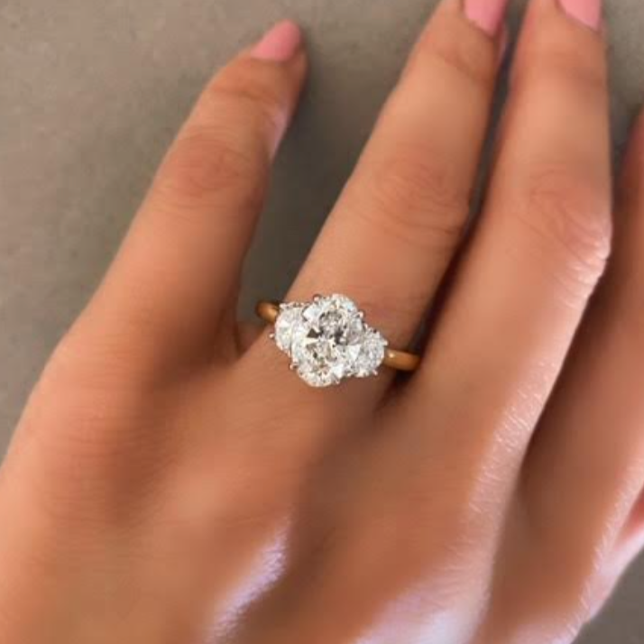 Three Stone Oval Cut Diamond Engagement Ring MDR Atelier