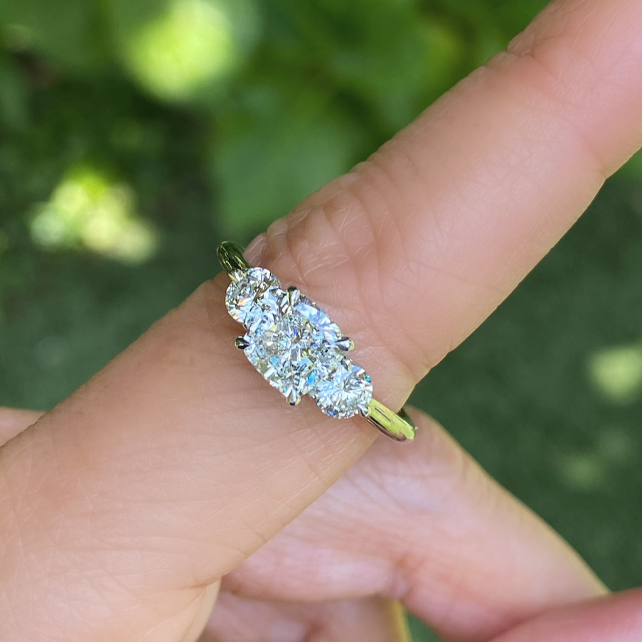 Cushion and Round Three Stone Diamond Engagement Ring