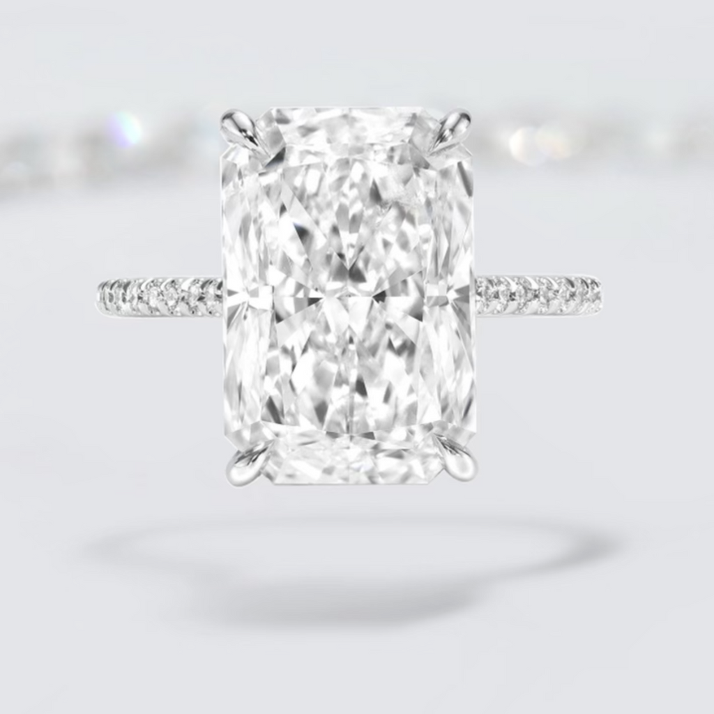 6 carat Radiant Cut Pave Diamond Engagement Ring