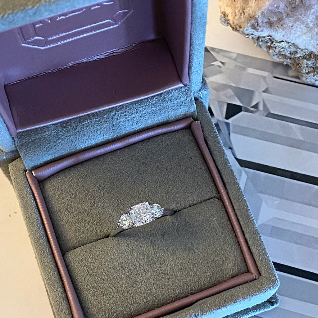 Cushion and Round Three Stone Diamond Engagement Ring