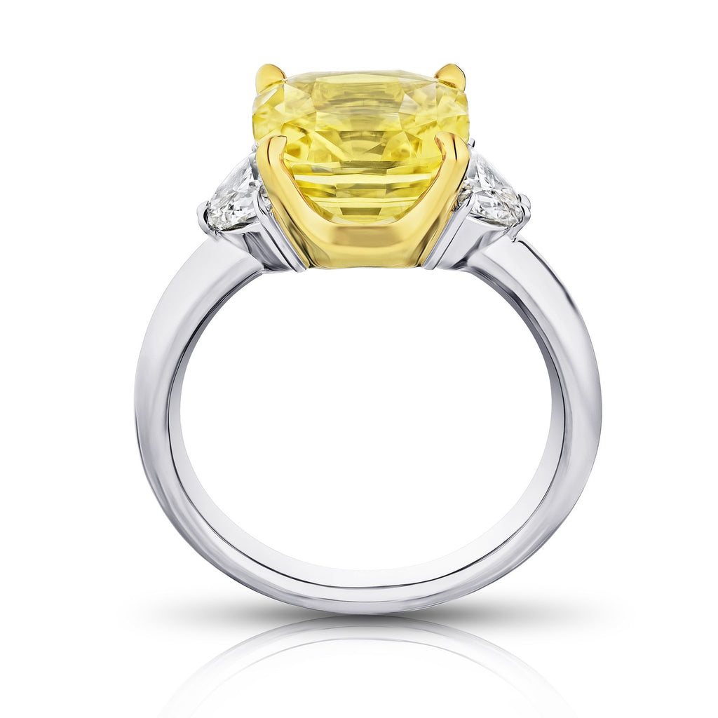 6 Ct. Three Stone Cushion Yellow Sapphire with Diamonds Ring