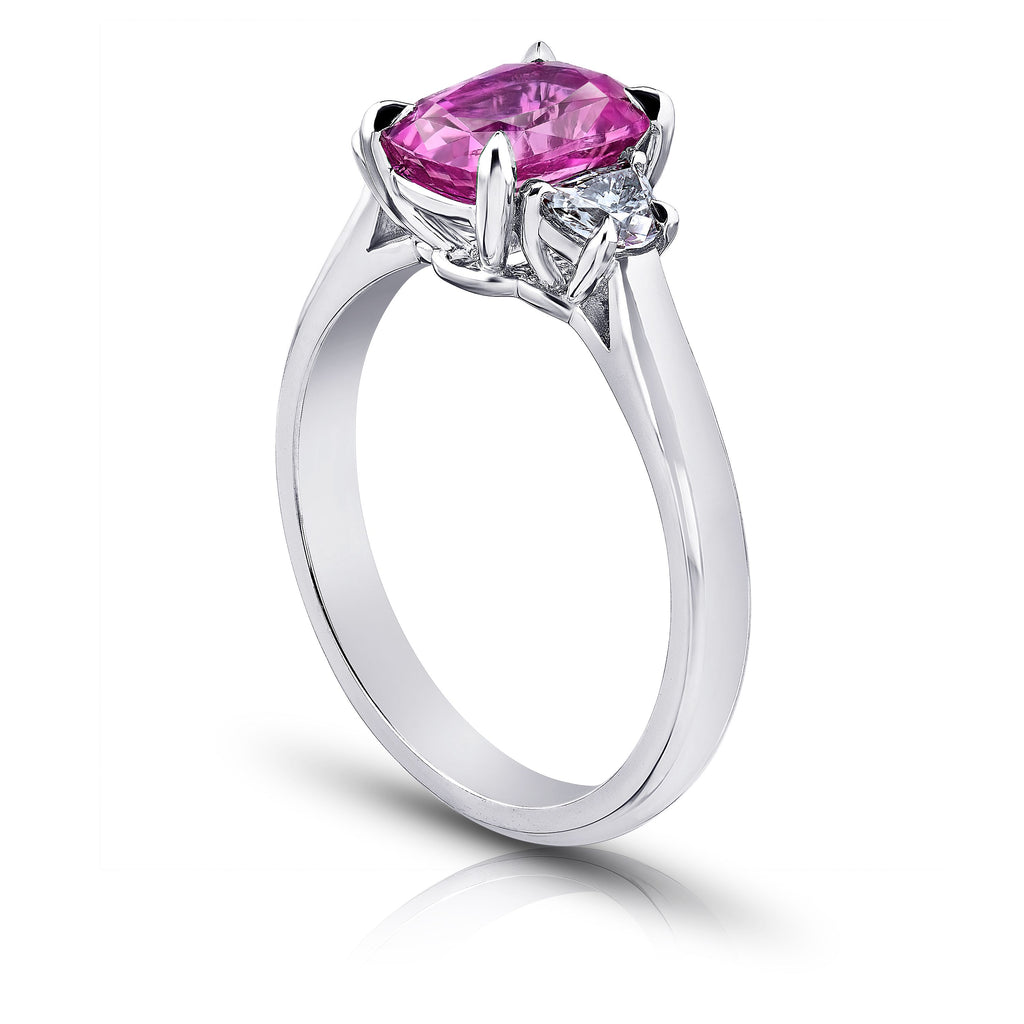 2 Ct. Three Stone Pink Cushion Sapphire Ring