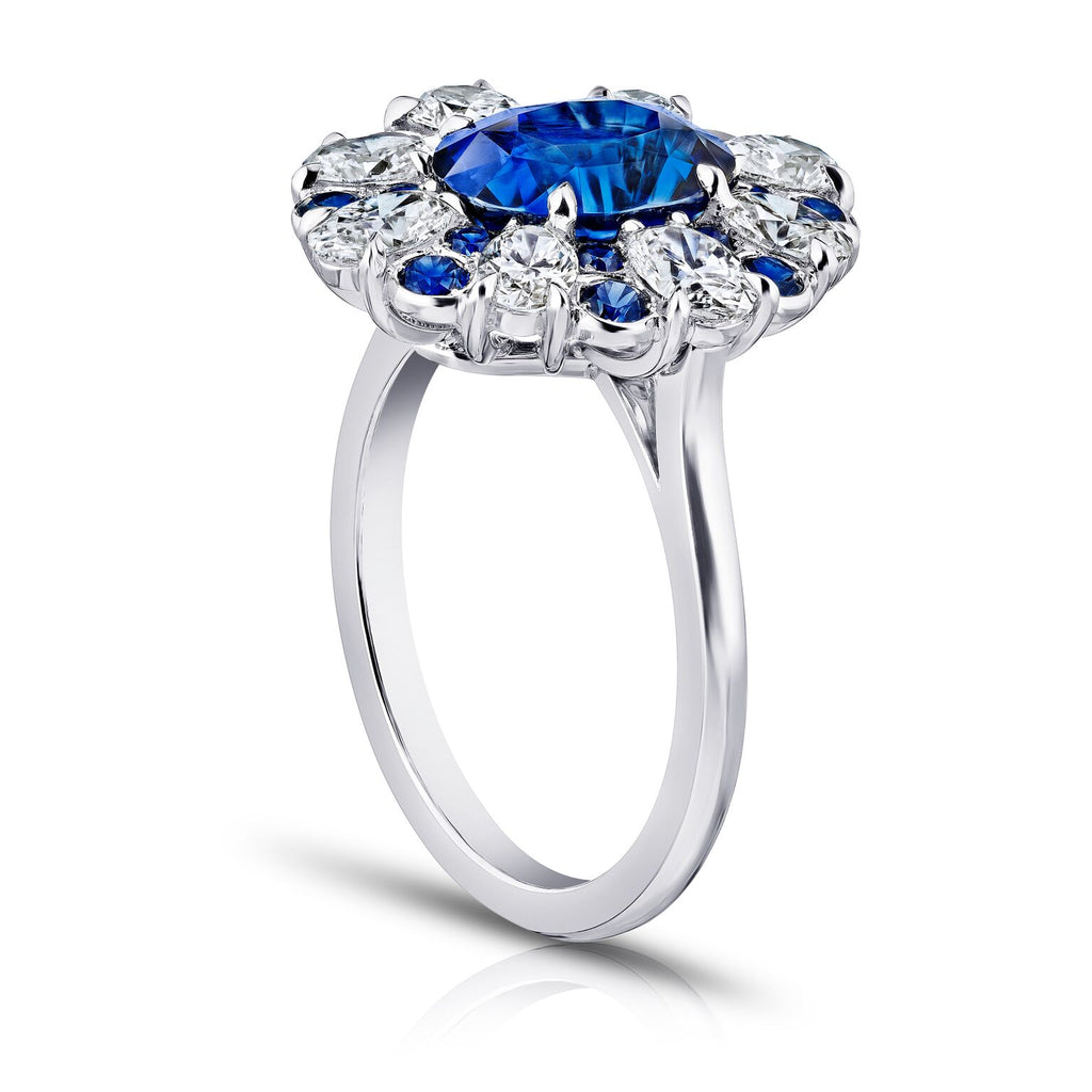 3 Ct. Halo Oval Blue Sapphire Ring with Oval, Round Diamonds