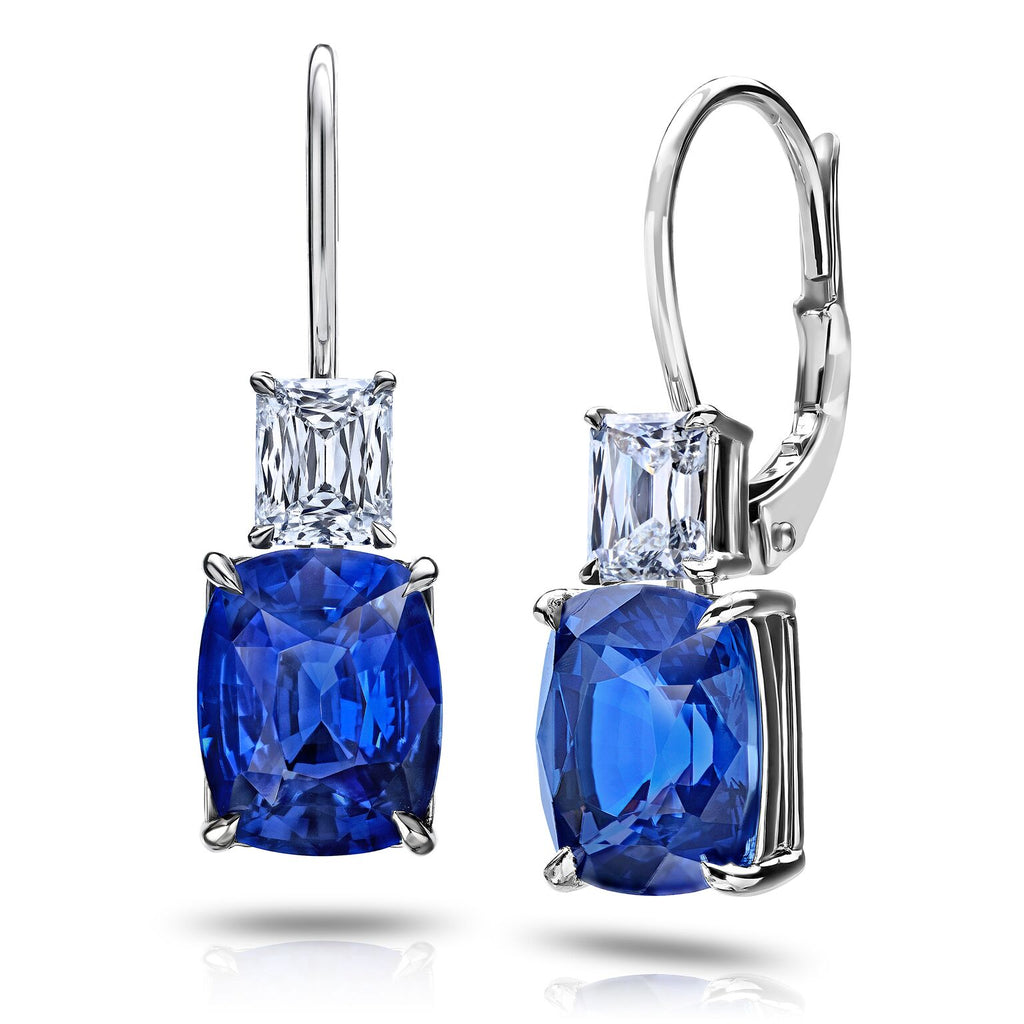 6 Ct. Cushion Blue Sapphire and Diamond Earrings