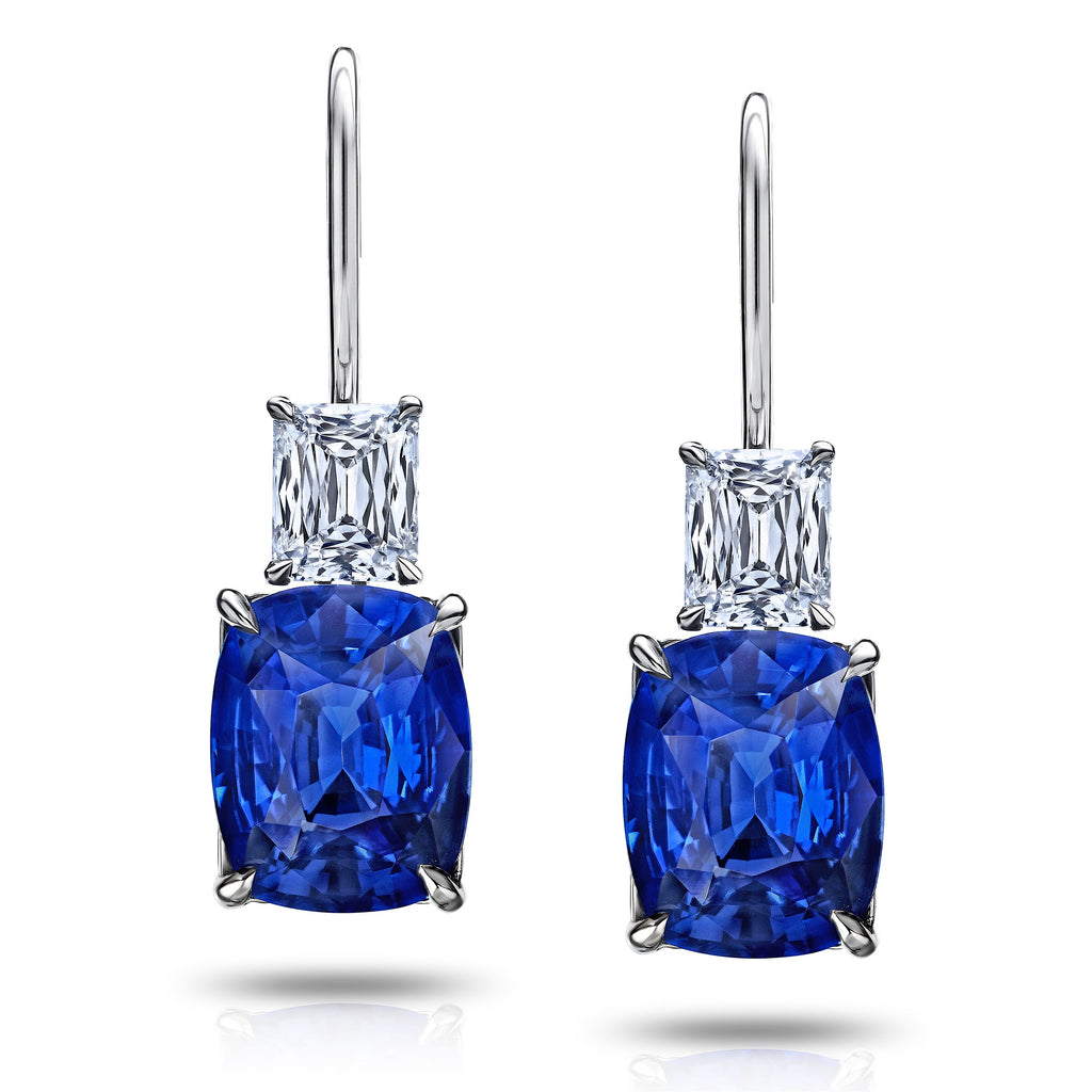 6 Ct. Cushion Blue Sapphire and Diamond Earrings