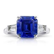 6 Ct. Three Stone Square Emerald Blue Sapphire and Diamond Ring