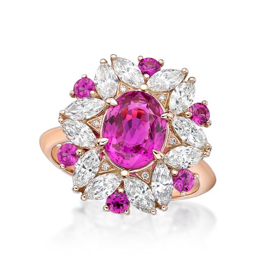 Floral Lace Pink Sapphire Diamond Ring