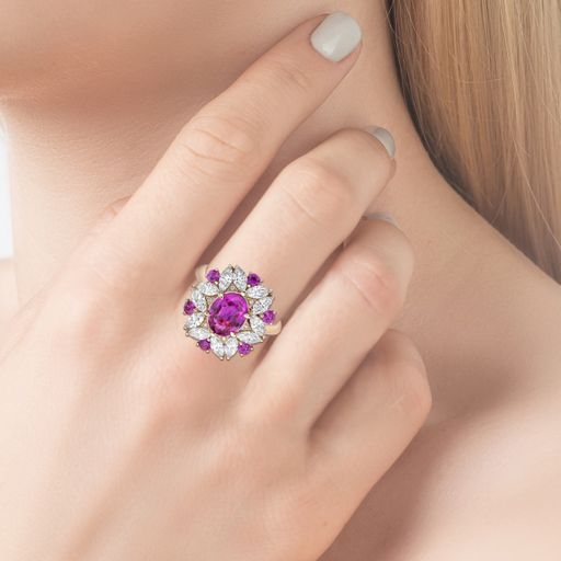 Floral Lace Pink Sapphire Diamond Ring