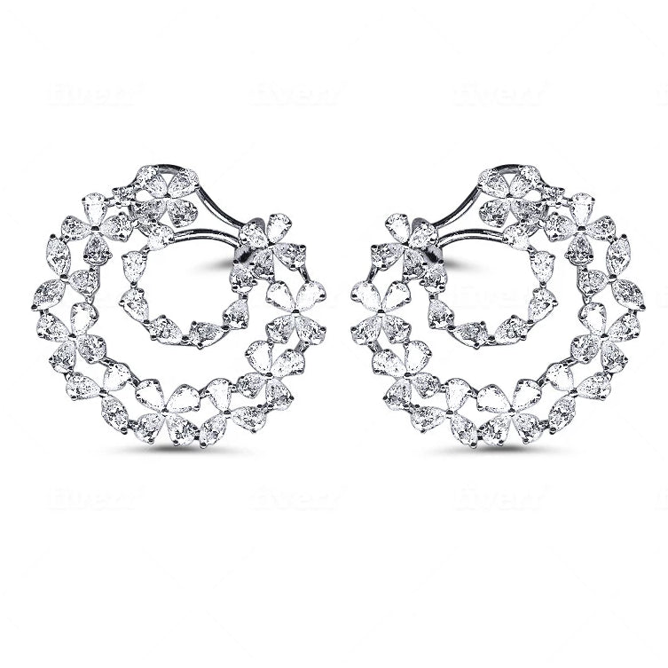 Miss Diamond Ring circle hoop earrings with flower petals