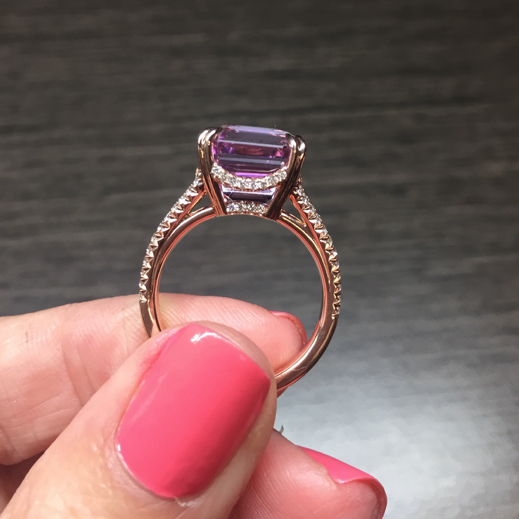 7 Carat Emerald Cut Kunzite Diamond Ring